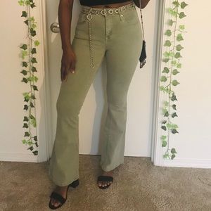 Olive green flare jeans